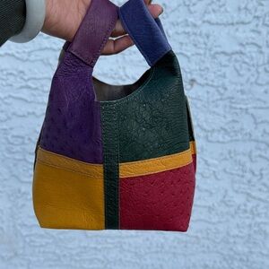 Colorful Patchwork Genuine Leather Mini Bucket Bag – Unique Japan Find